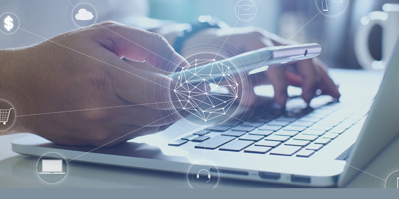 Cyber security with person using a laptop on a white table